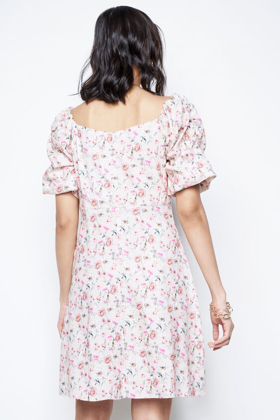 Cream And Red Floral Flared Dress, Cream, image 6